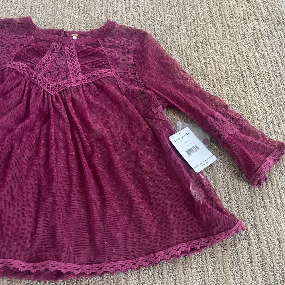 Free People PinkLace 3/4 Sleeve Flowy Top - Picture 3 of 7